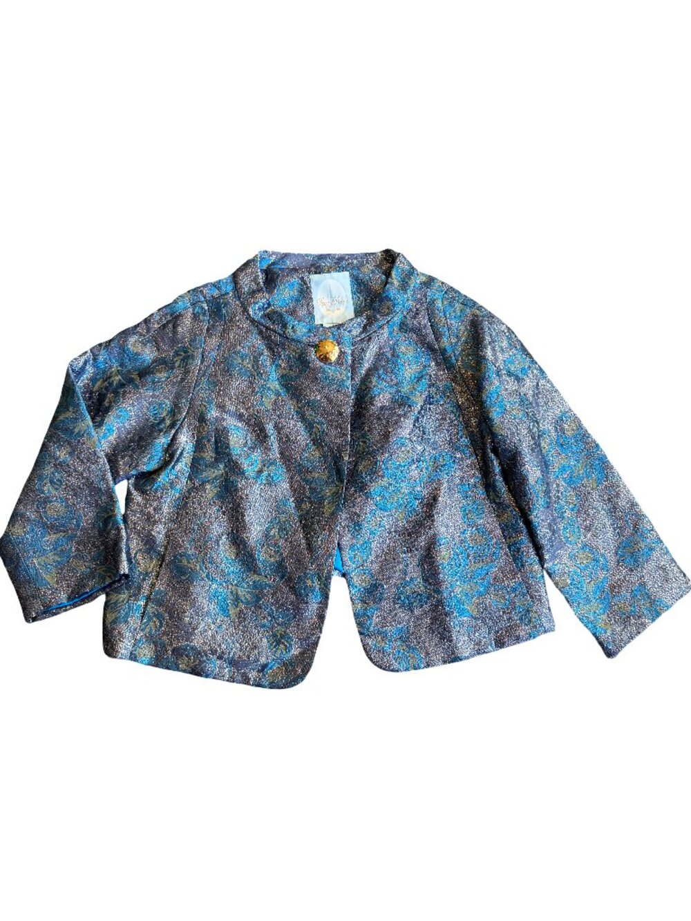 Tracy Reese New York Blazer Jacket Blue Brocade Metallic Luxury Size 8 Women's